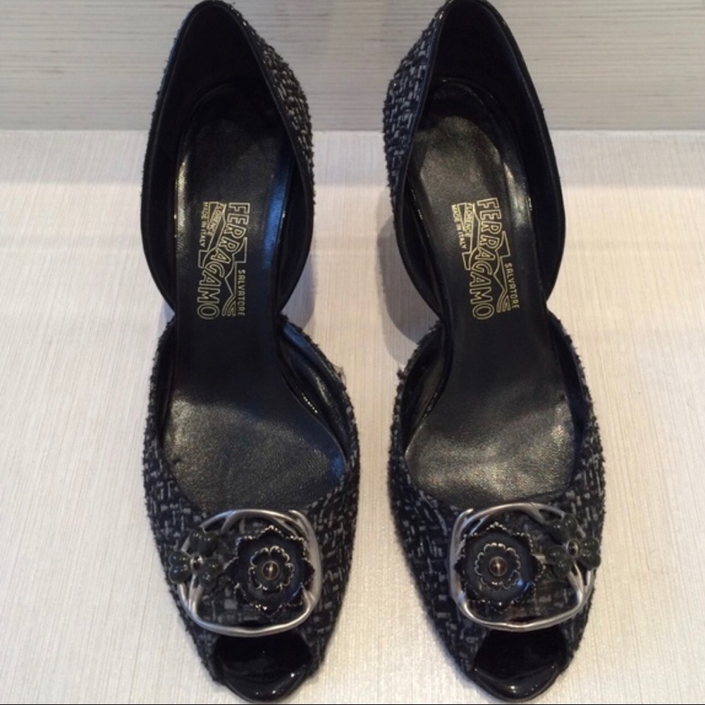Salvatore Ferragamo 3” tweed shoe Open Toe